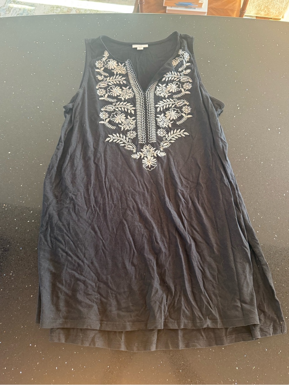 J. Jill Black Tank Top with White Floral Embroidery